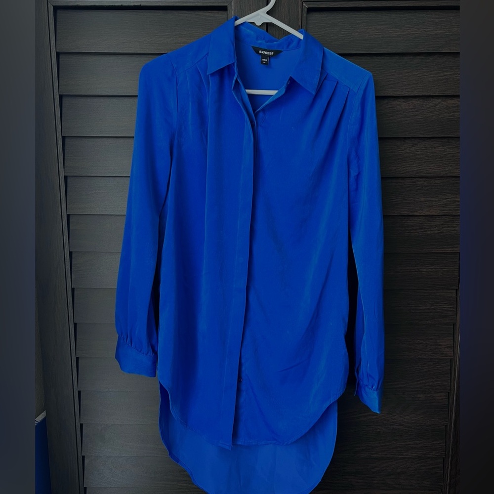 Express Blue Blouse with Shoulder Pleats